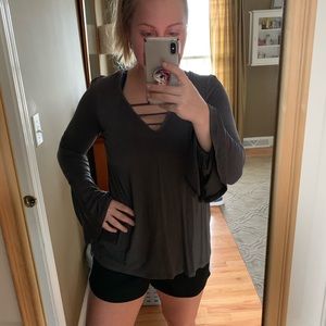 Charcoal gray top with bell sleeves!
